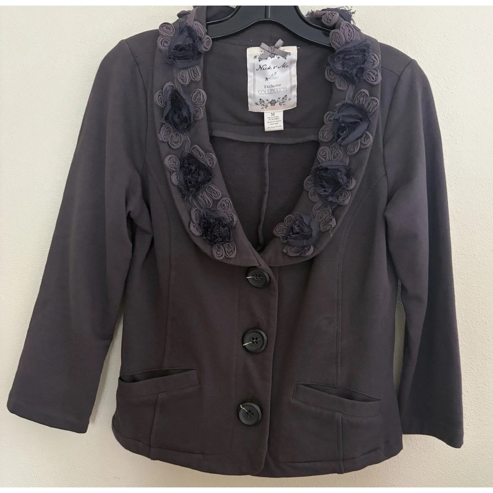 Nick & Mo Rosetta Jacket Women Medium Gray Boho Anthropologie Ruffle Short